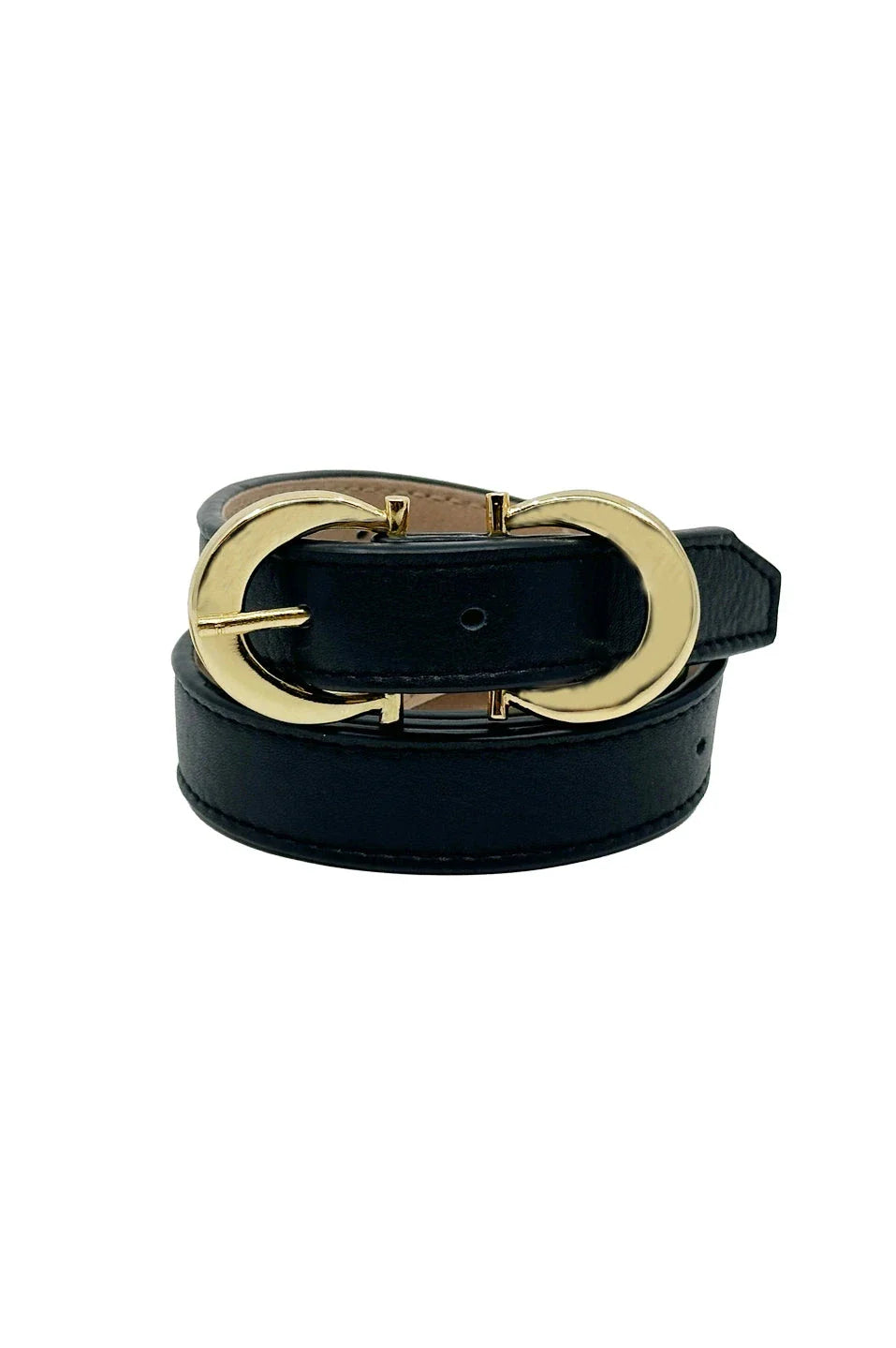 Ivy Skinny Double Buckle Belt Black Soft Leather