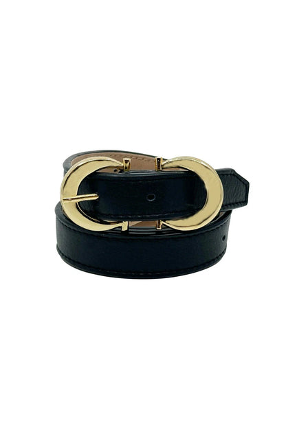 Ivy Skinny Double Buckle Belt Black Soft Leather