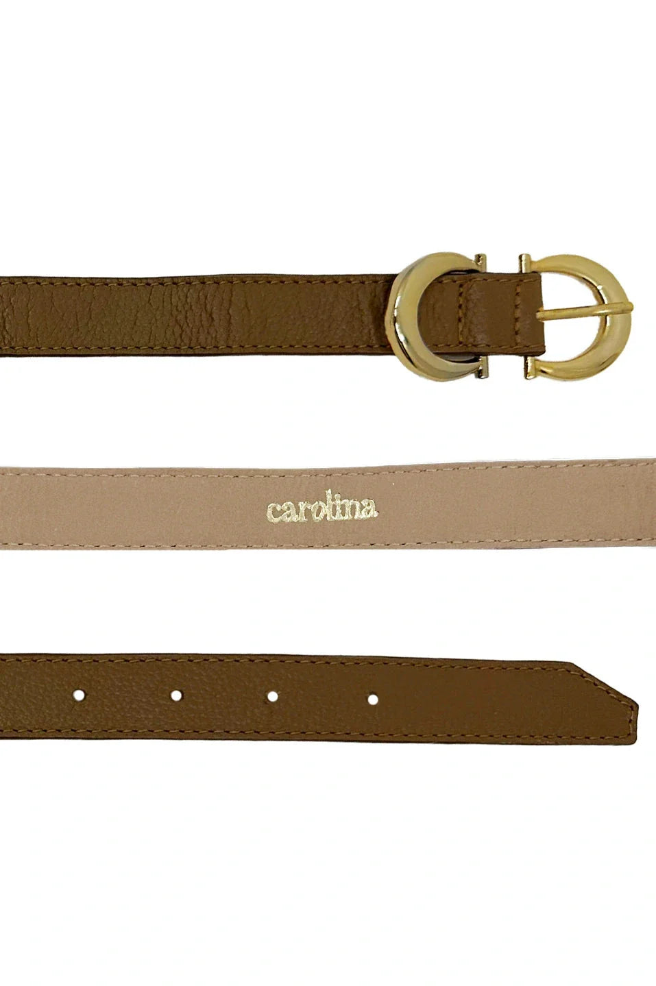 Ivy Skinny Double Buckle Belt Tan Soft Leather