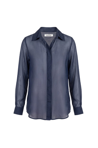 Maribelle Sheer Long Sleeve Top in Navy
