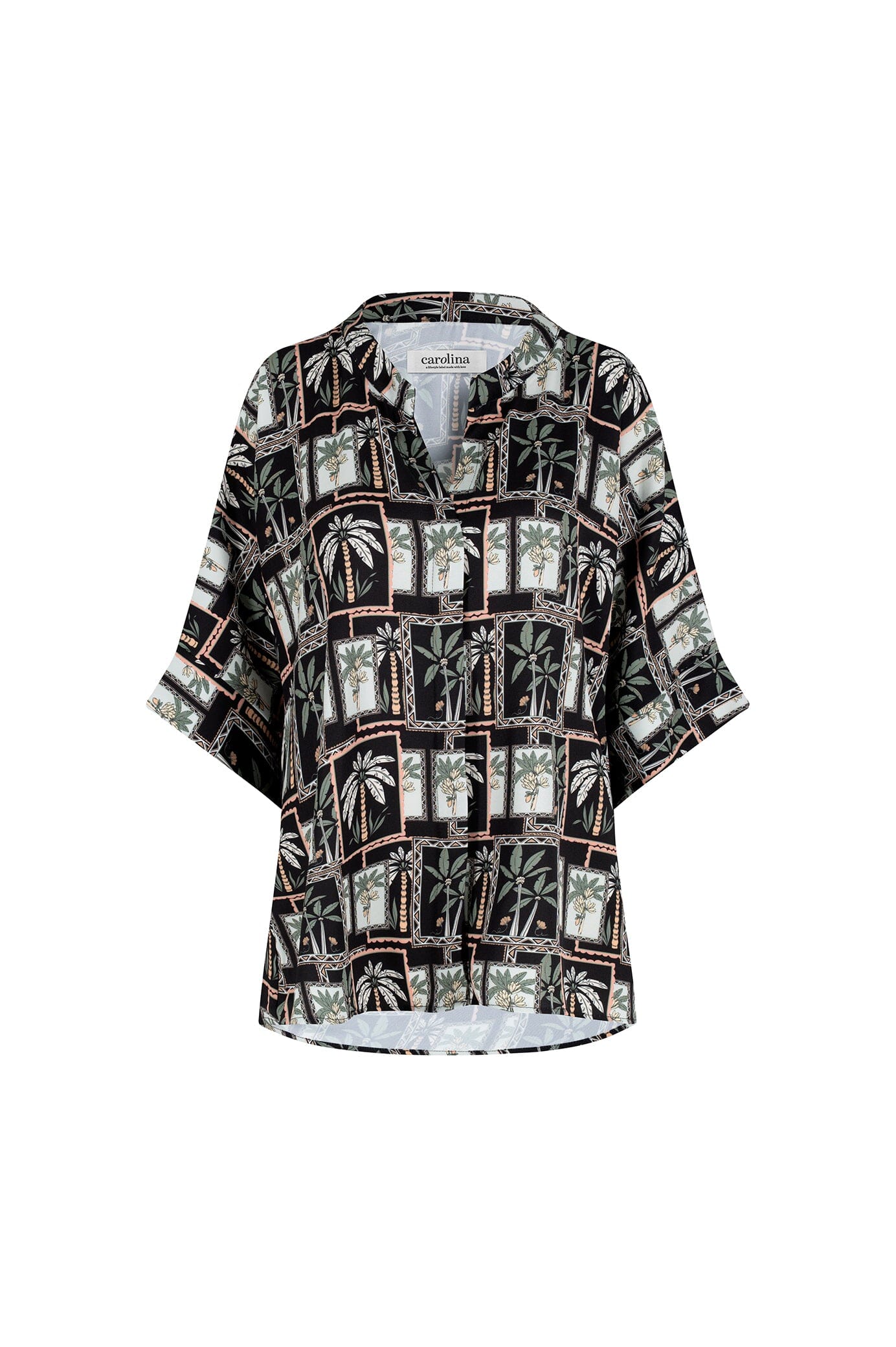 Maui Palm Print Top in Black and Green