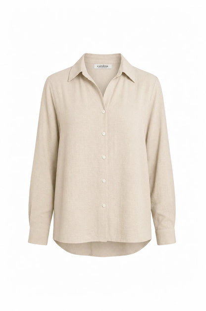 Paola Long Sleeve Collared Top Taupe
