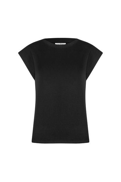 Harper Short Sleeve Top Black with Round Neck