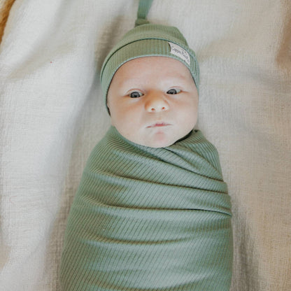 Rib Knit Swaddle Blanket - Clover
