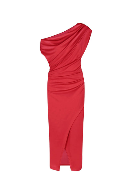 Roslyn Off Shoulder Midi Dress Red
