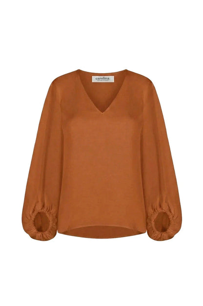 Sophia V-Neck Long Sleeve Top Rust