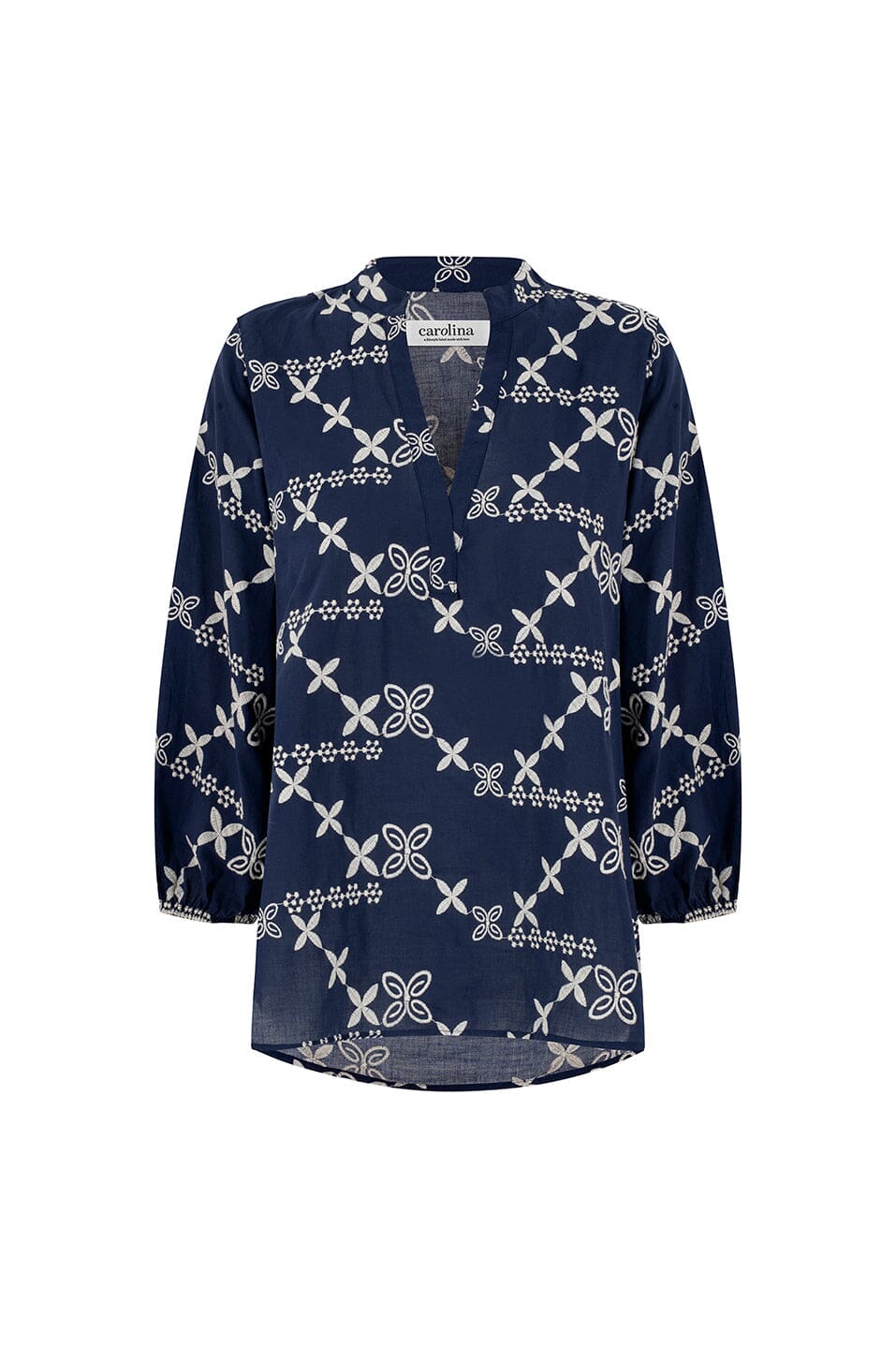 Valeria Embroidered 3/4 Sleeve Top in Navy