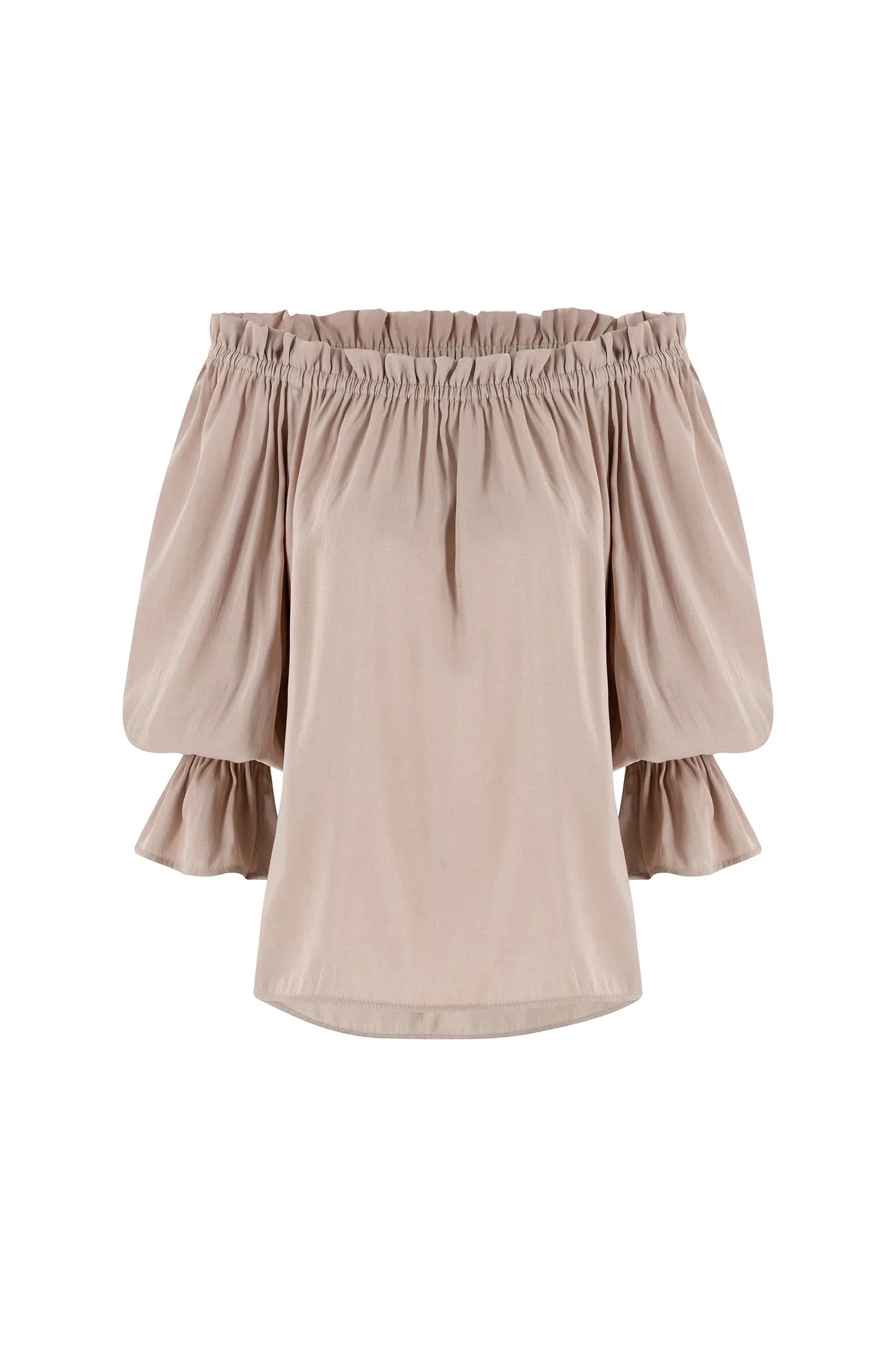 Vittoria Frill Trim Off Shoulder Long Sleeve Top Taupe