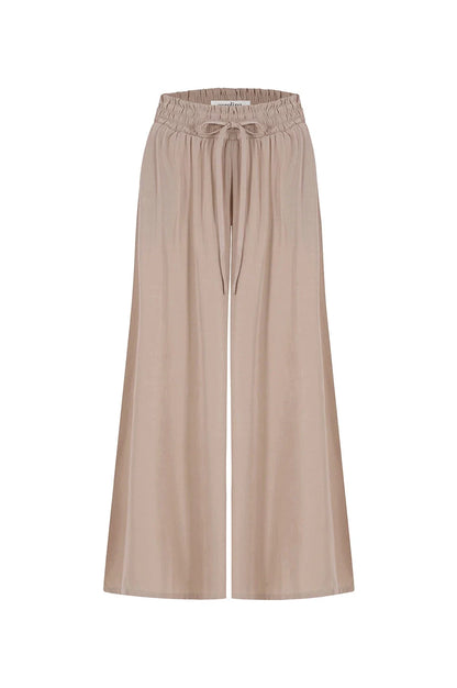 Vittoria Smocked Waist Wide Leg Pants Taupe