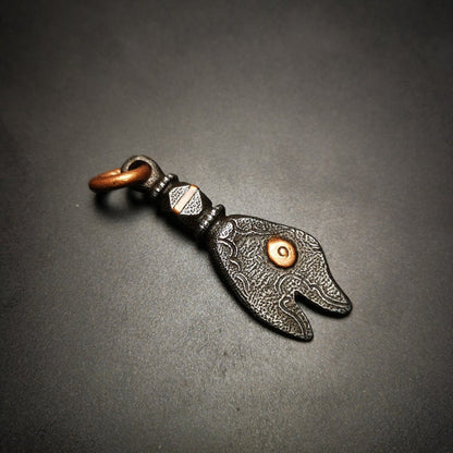 Amulet,Golden Fish, Symbolize Happiness.2.12" - Tibetan Buddhist amulet, front view