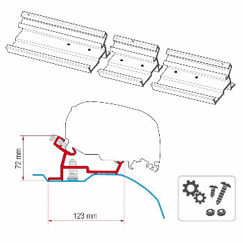 Fiamma F65S/F80S RV Awning Adapter for Ram Promaster (159"EXT)_ Technical Drawing - Campervan HQ