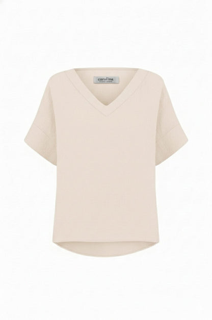 Gemma Short Sleeve V Neck Top Cream