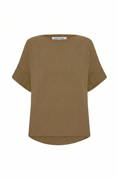 Gemma Short Sleeve Round Neck Top Khaki