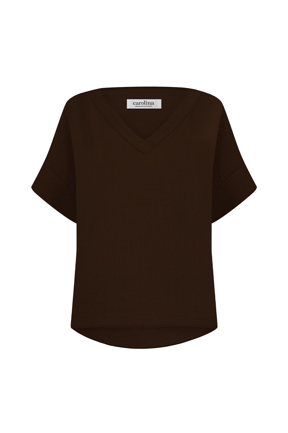Gemma Short Sleeve V Neck Top Chocolate Brown