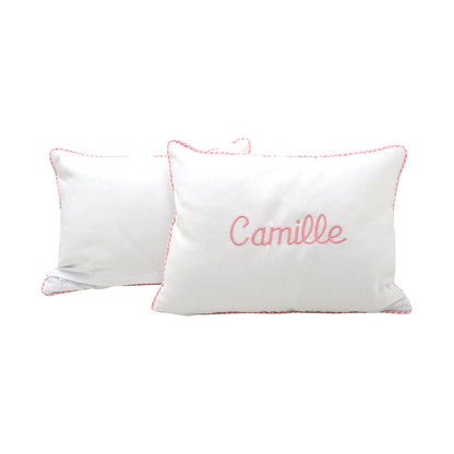Gingham Trim Baby Pillow by 3 Marthas (blue or pink)