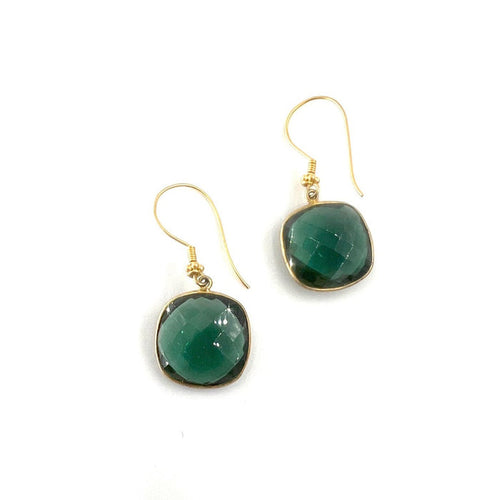 Gold Bezel Set Green Quartz Earrings