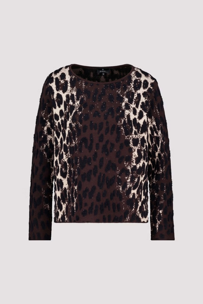 Monari 809889 Leopard Jacquard Knitted Jumper – Black Coffee. Shop Monari at Dotique.