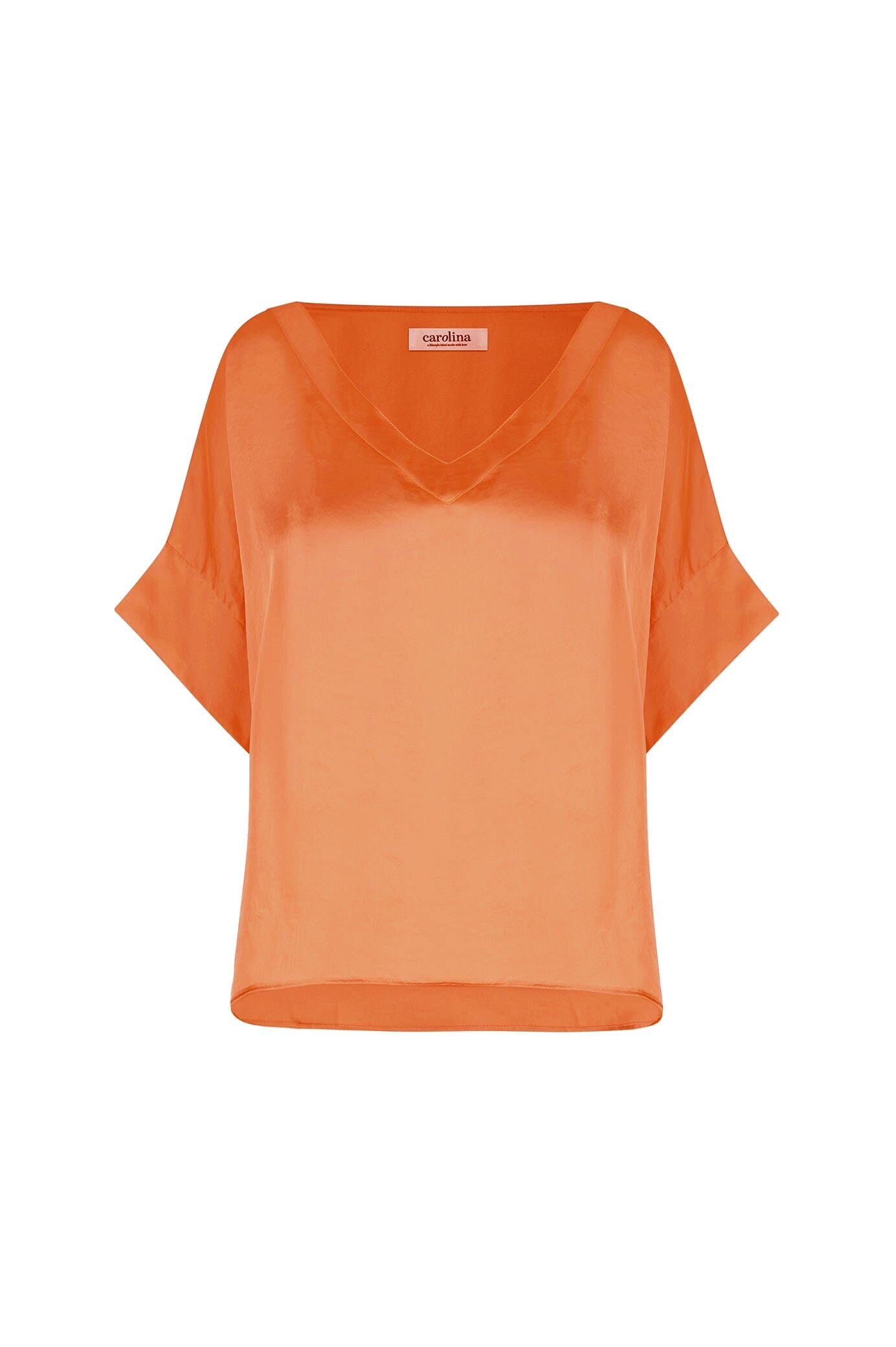 Bianca Short Sleeve Top Orange with V Neck