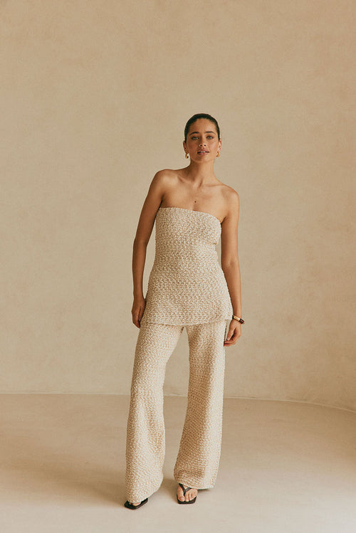 Tan Knit High Waist Soha Pants
