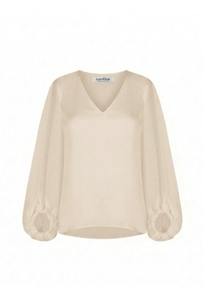 Sophia V-Neck Long Sleeve Top Taupe