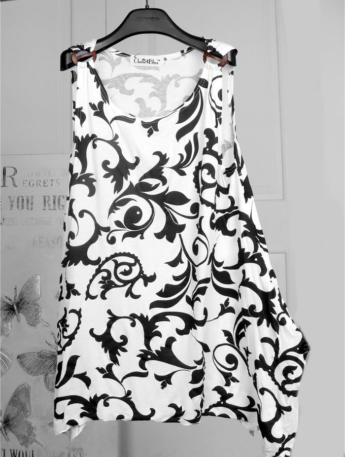 Splash Ink Print Fashion Tops W/ Coconut Buttons