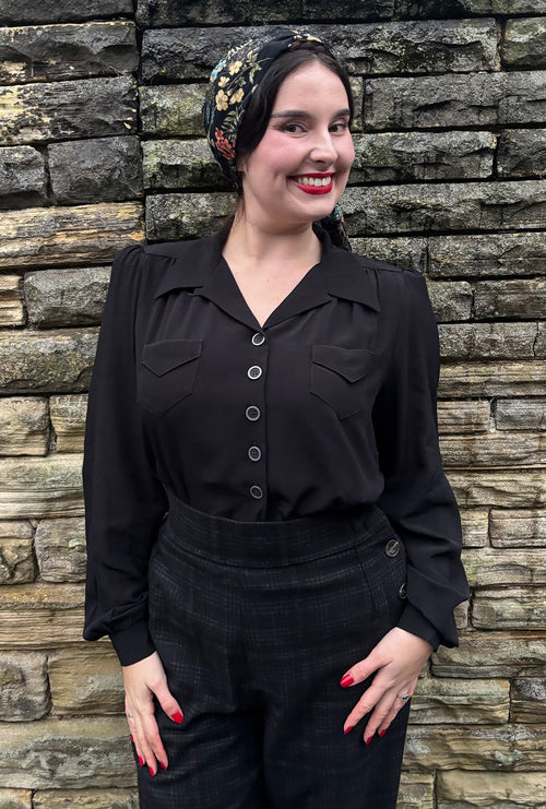 1940s Sweetheart Blouse - Black