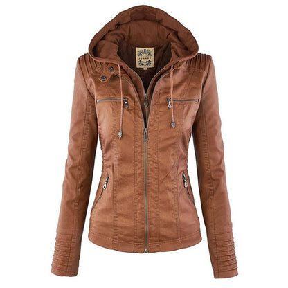 Waterproof Women's Leather Jacket with Hood | Stylish Outerwear