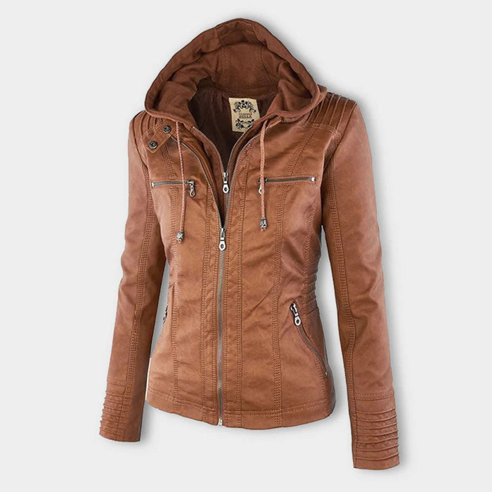 Waterproof Women's Leather Jacket with Hood | Stylish Outerwear