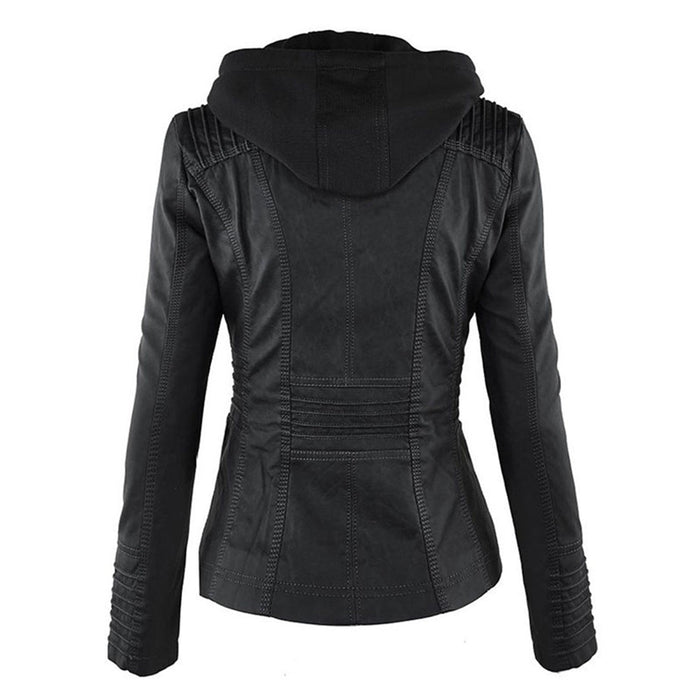 Waterproof Women's Leather Jacket with Hood | Stylish Outerwear