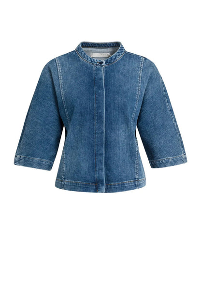 YAYA Short Sleeve Denim Blouse - Dark Blue Denim 01-201249-609 front view Shop YAYA at Dotique