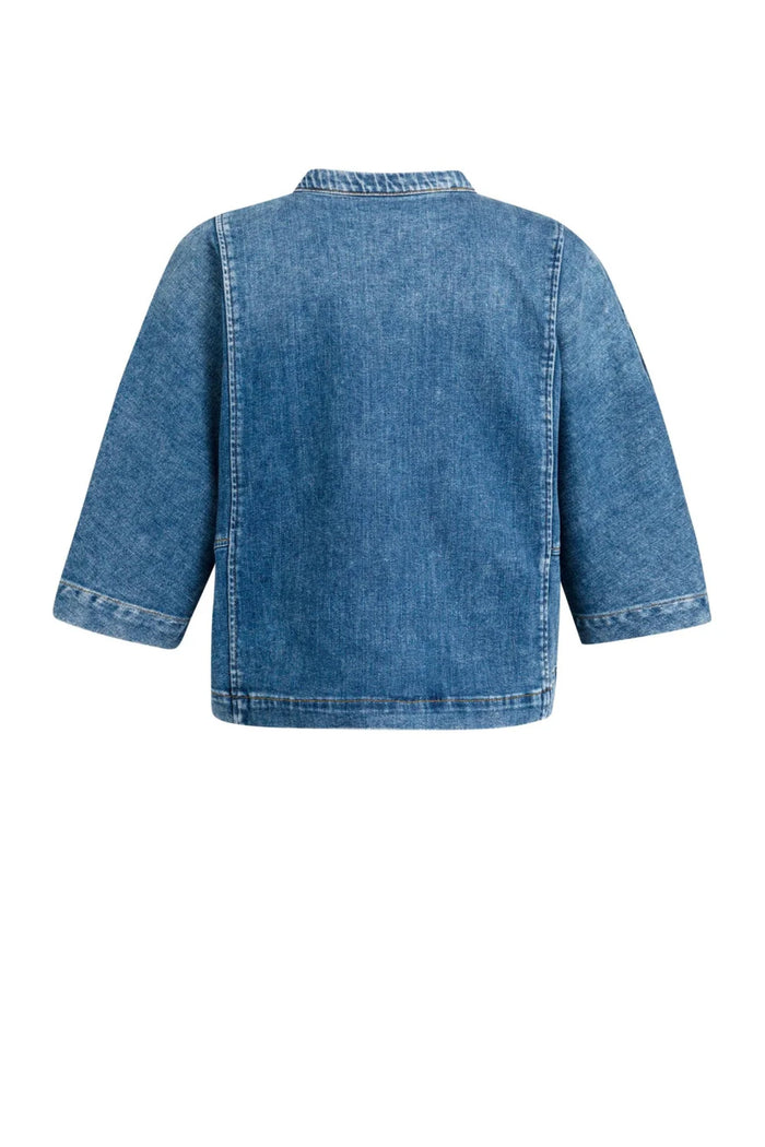 YAYA Short Sleeve Denim Blouse - Dark Blue Denim 01-201249-609 back view Shop YAYA at Dotique